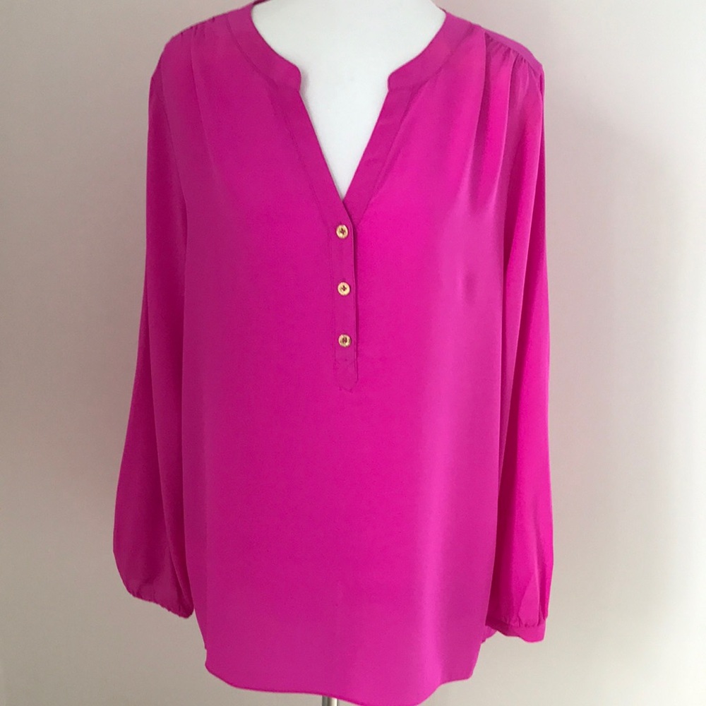 Lilly Pulitzer Fuchsia Silk Blouse Sz XL